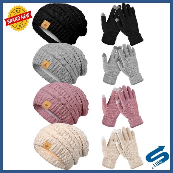 Accessories - 8-Piece Winter Hat & Glove Set, Touchscreen Fleece & Chenille
